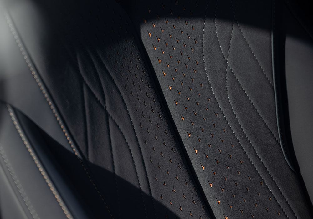 Close up details of fabric upholstery in a car