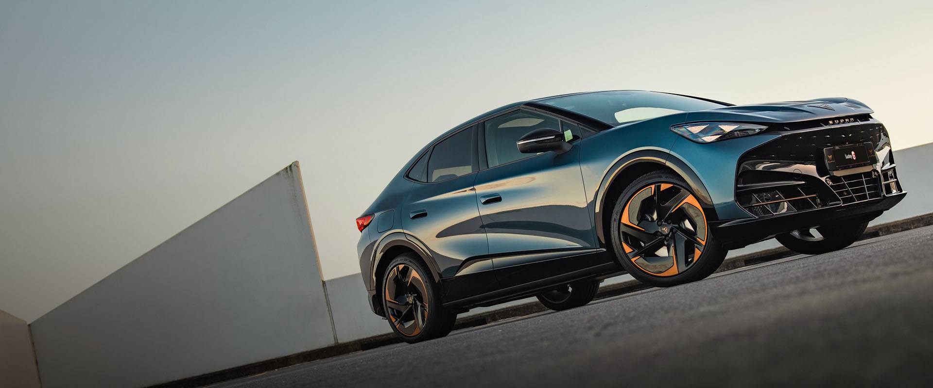 Close up photo of a Cupra car badge