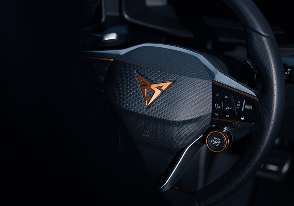 Close up of a CUPRA steering wheel