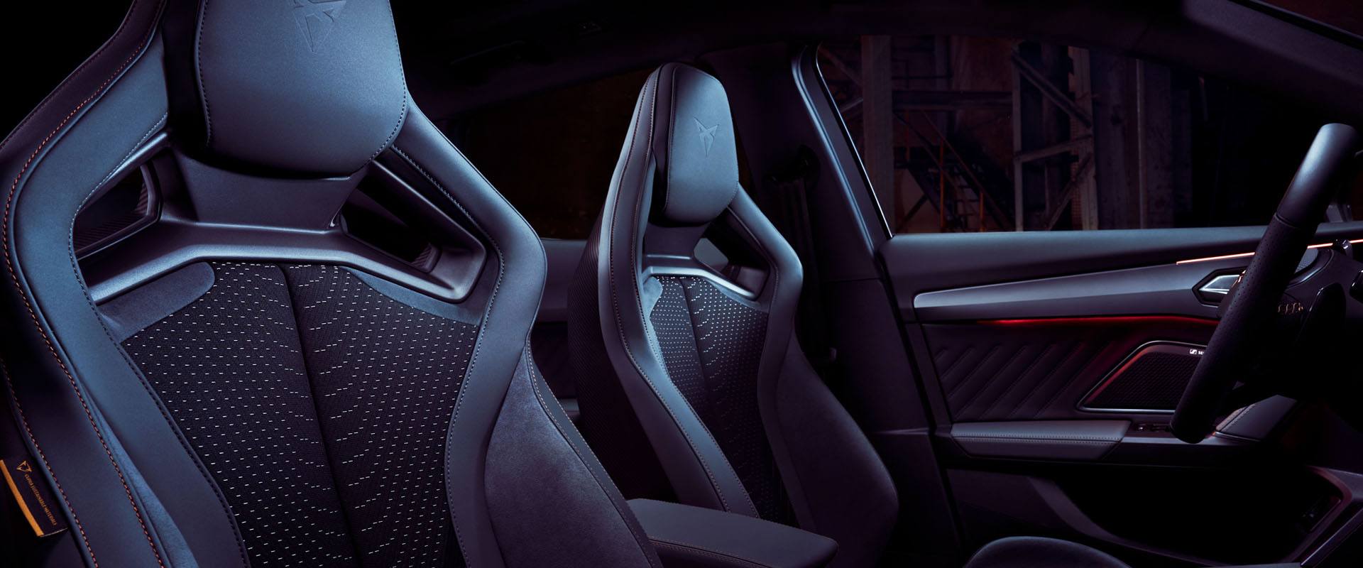 Close up photo of a Cupra car badge