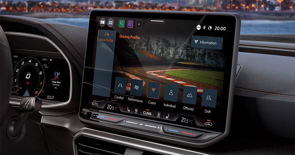 Digital screen in a CUPRA Formentor showing chassis control