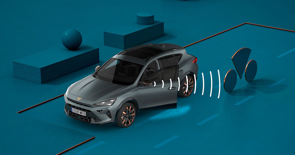 Graphic showing an SUV side scanner picking-up a cyclist
