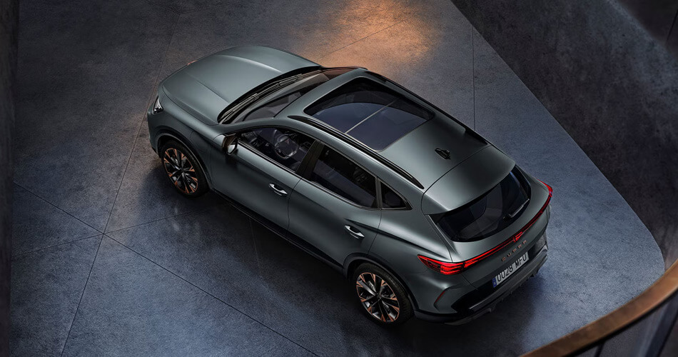High angle on a grey CUPRA Formentor showing its sunroof