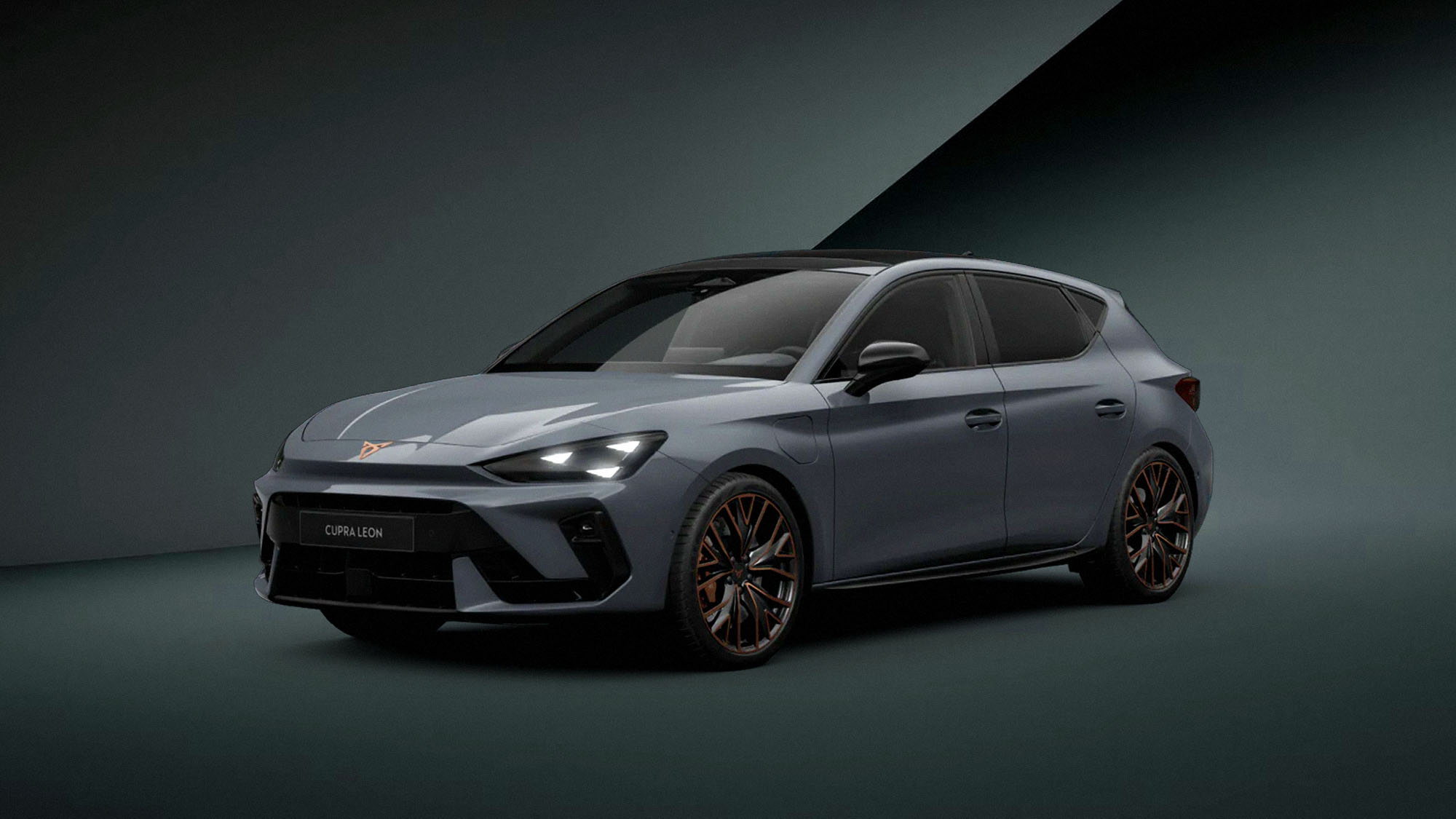 Front 3/4 render of a CUPRA Graphene Grey paint finish