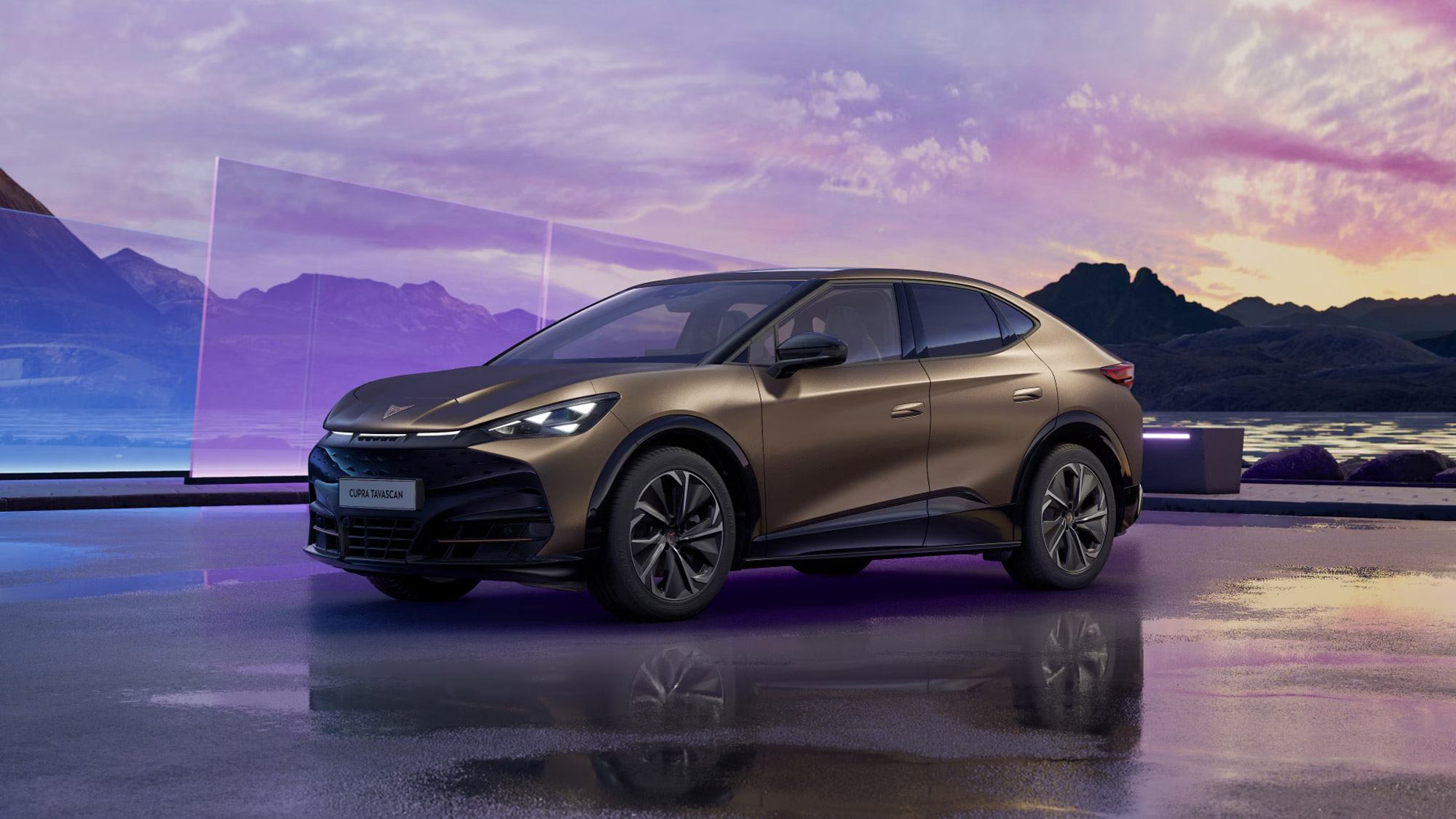 Front 3/4 render of a CUPRA Century Bronze Matte paint finish