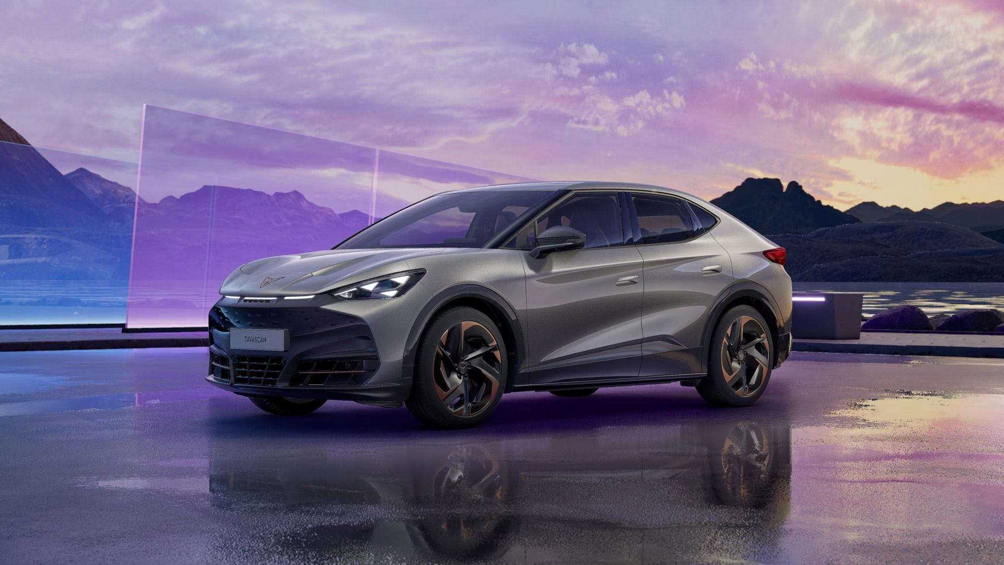 Front 3/4 render of a CUPRA Atacama Desert paint finish