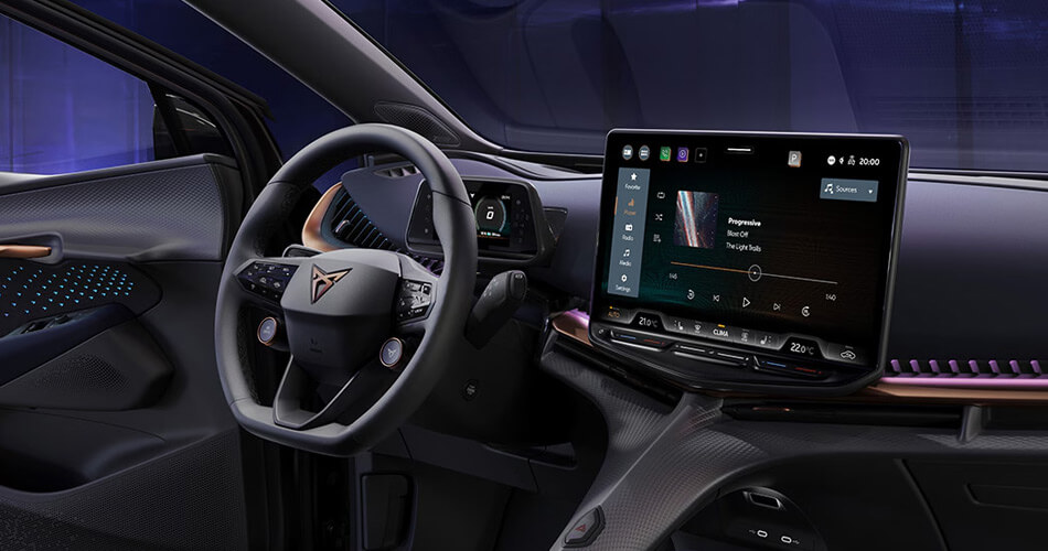 Left hand drive interior of a CUPRA sports SUV