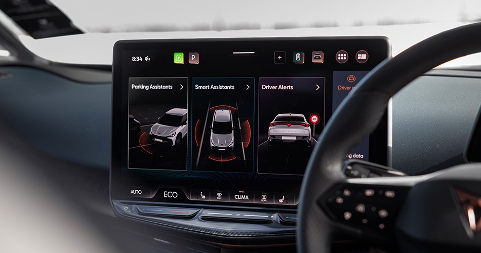 Front infotainment screen in a CUPRA sports car