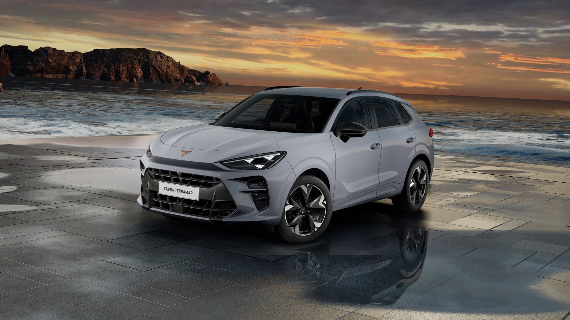 Front 3/4 render of a CUPRA Graphene Grey paint finish